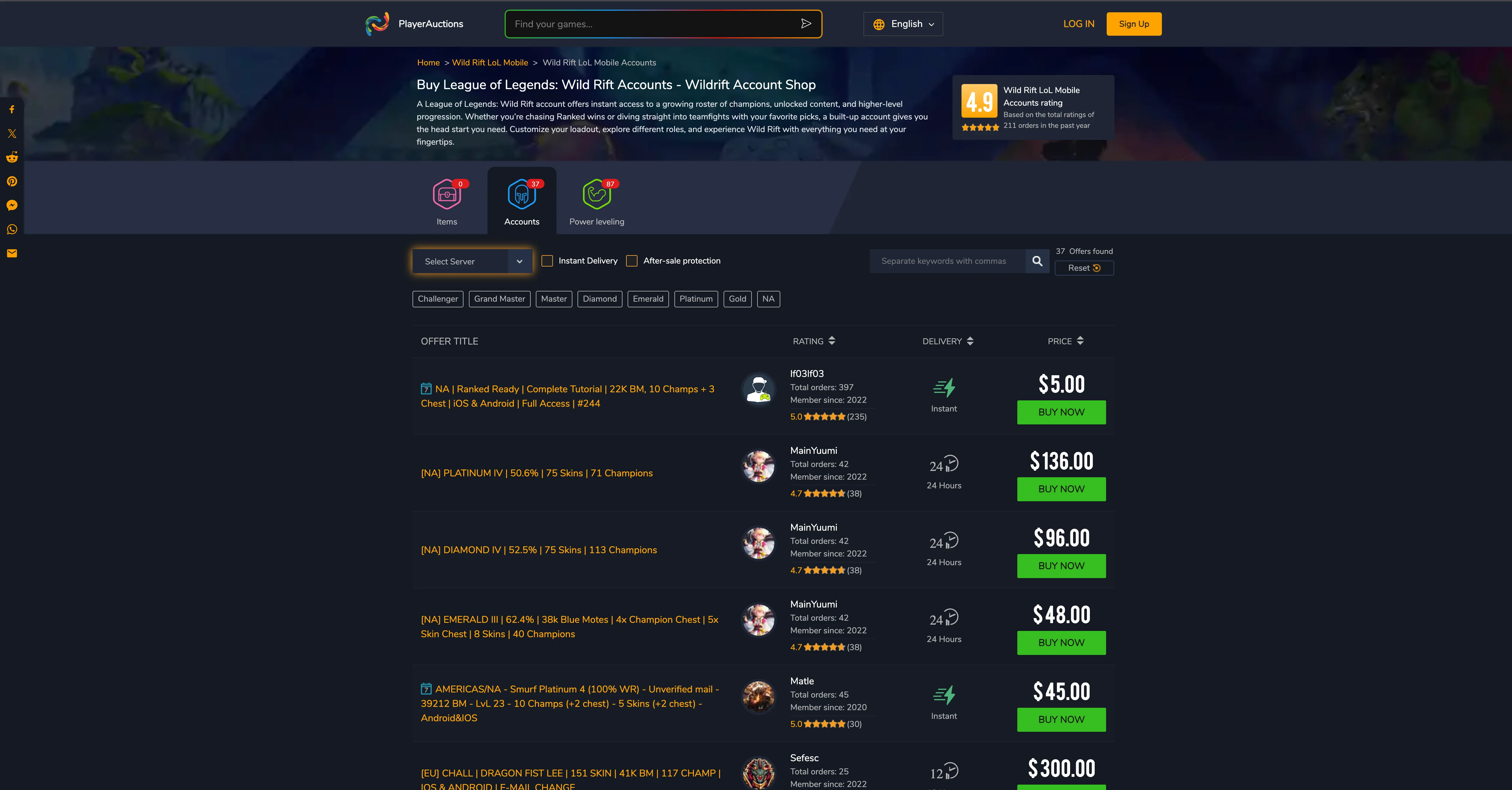 PlayerAuctions wild rift